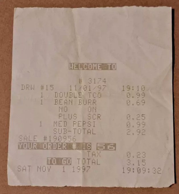 Prices on an old Taco Bell receipt from 1997 stunned many people 3