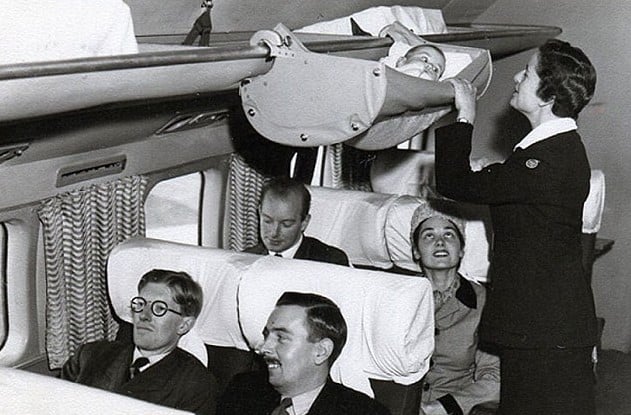 How did babies travel on planes in the 1950s? 1