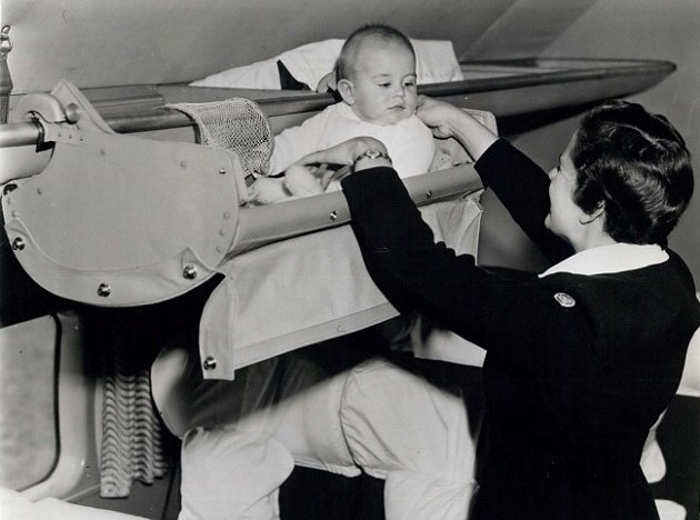 How did babies travel on planes in the 1950s? 2