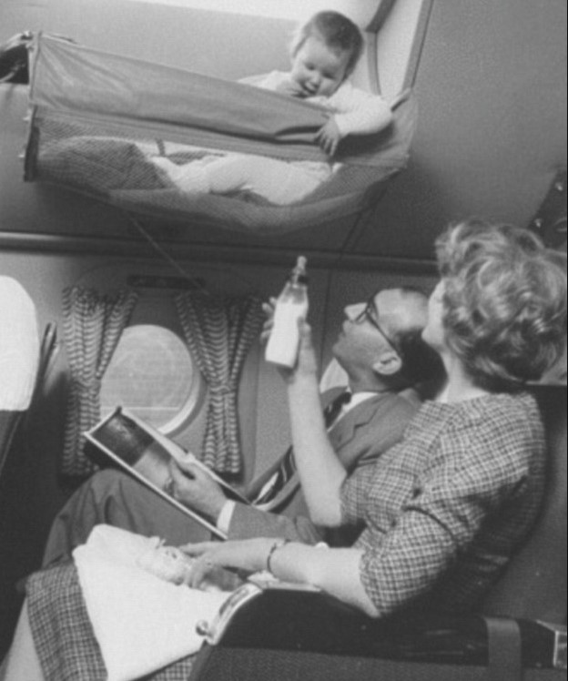 How did babies travel on planes in the 1950s? 3