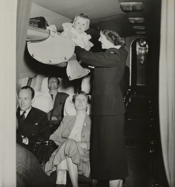How did babies travel on planes in the 1950s? 4