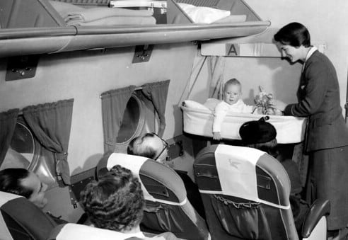 How did babies travel on planes in the 1950s? 5