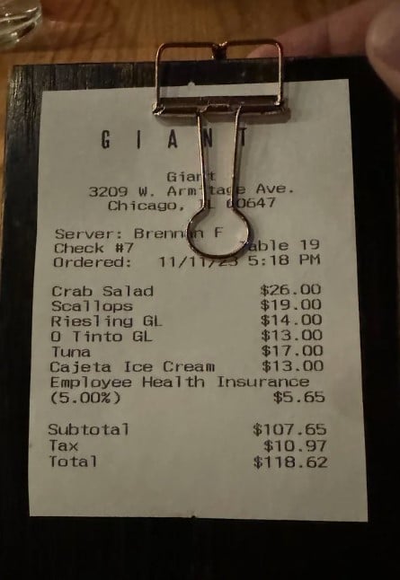 Customer left stunned after discovering they had to pay employee health insurance in their restaurant bill 1