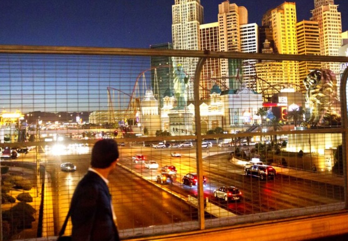 People who stand still on the bridge in Las Vegas will be fined $1K. Image Credit: Getty