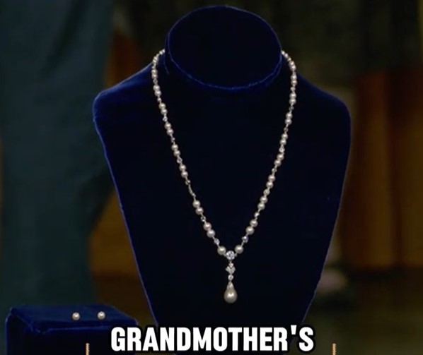 Guest showcases generational pearl and diamond necklace on Antiques Roadshow episode. Image Credit: Antiques Roadshow