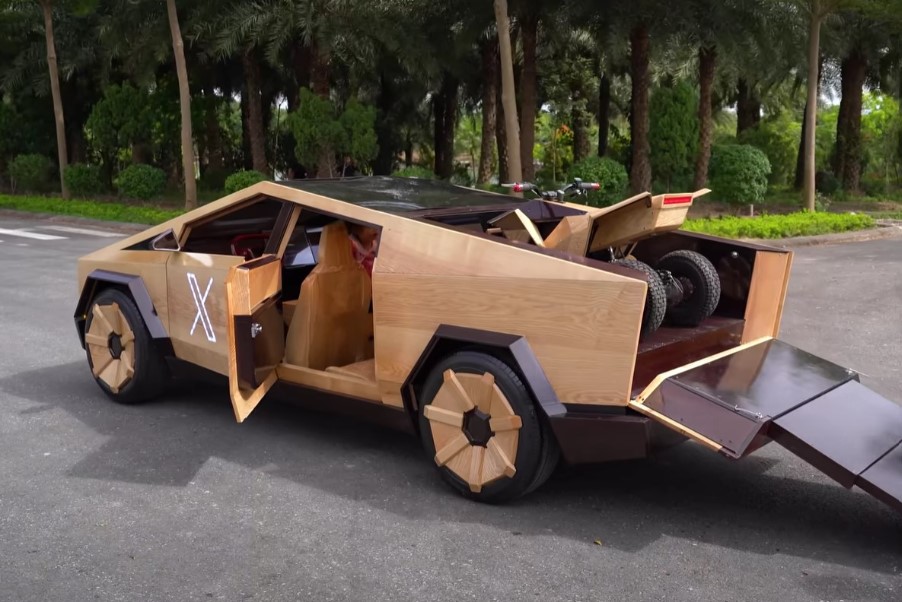 Elon Musk was impressed by the $15,000 wooden Cybertruck replica. Image Credit: Youtube/ND-WoodArt