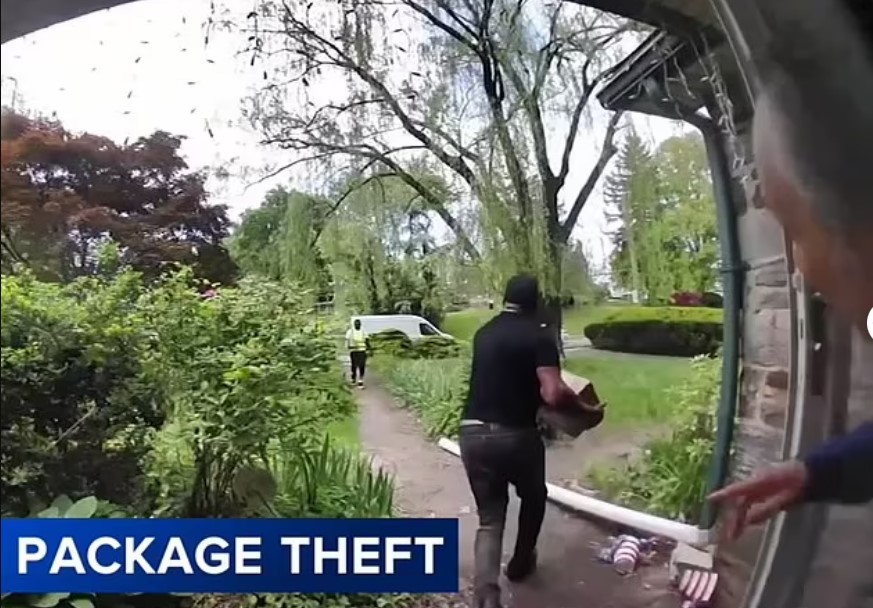 A bold thief suddenly appeared and stole a homeowner's package that contained six iPhones. Image Credit: WPVI