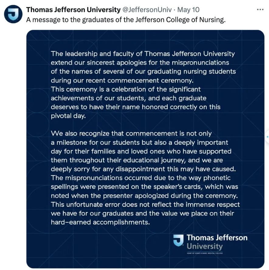 The mispronunciation of a university during a graduation ceremony has sparked debate on social media. Image Credit: X