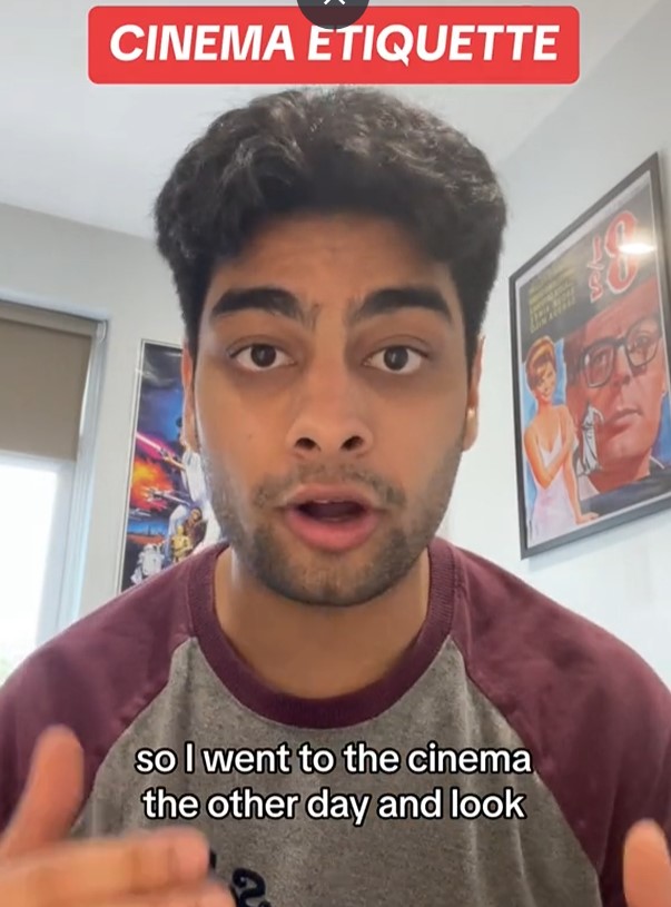 The man highlights how the cinema experience can be ruined by thoughtless actions. Image Credit: TikTok