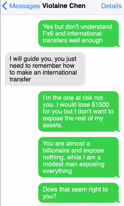 The man shared the scammer's text messages, revealing the emotional manipulation he endured. Image Credit: Supplied