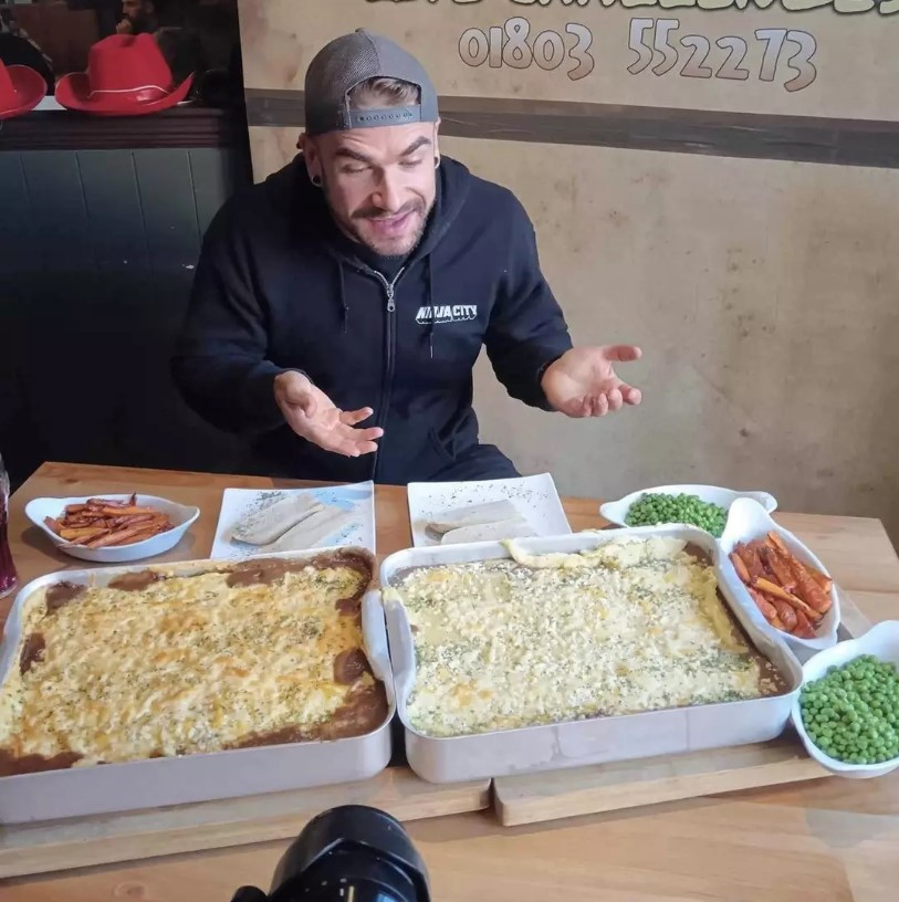 Joel Hansen attempted to consume an extraordinary amount of food in a food challenge. Image Credit: Kenedy News and Media.