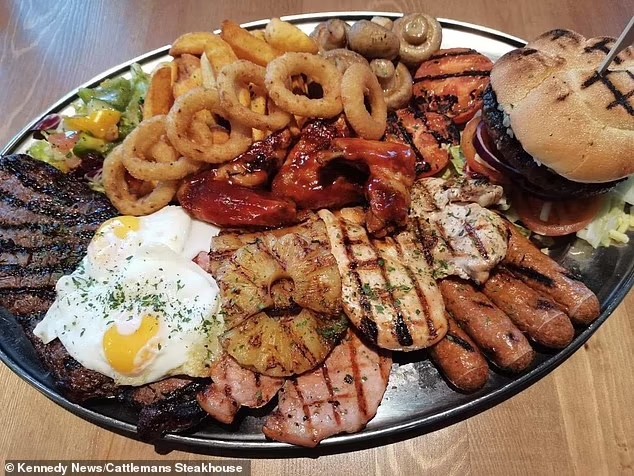 In a separate challenge at Cattleman's, a man attempted a 4,500-calorie mixed grill. Image Credit: Cattlemans Steakhouse