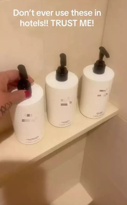 The expert warned hotel toiletries may be contaminated, advising against their use. Image Credit: TikTok