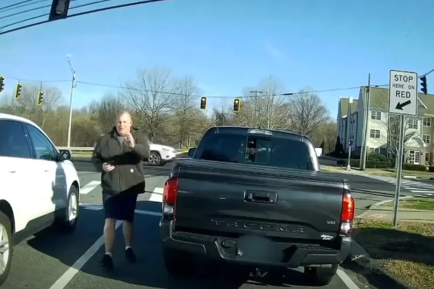 Off-duty officer Corporal Allen Ganter was recorded hitting a driver who honked at him. Image Credit: NBC Connecticut