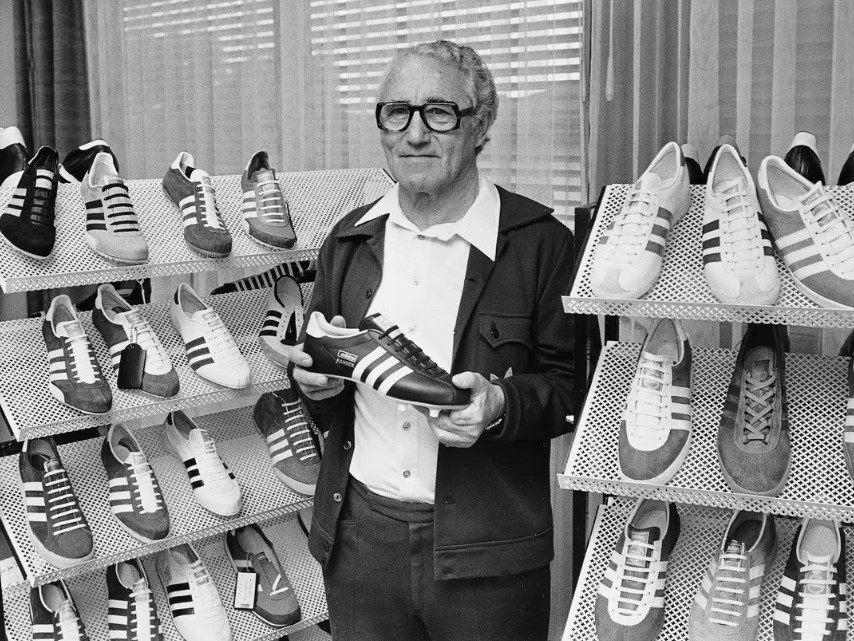 Adi Dassler created Adidas' iconic three-stripe design in 1949 for visibility in photos. Image Credit: Getty