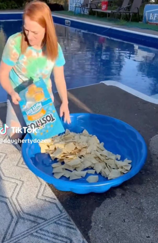 A mother serves a meal to 12 children in a baby pool 1