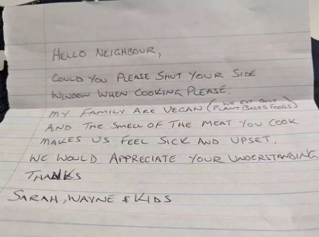 Fuming vegan writes letter of complaint to neighbor regarding barbecue 2