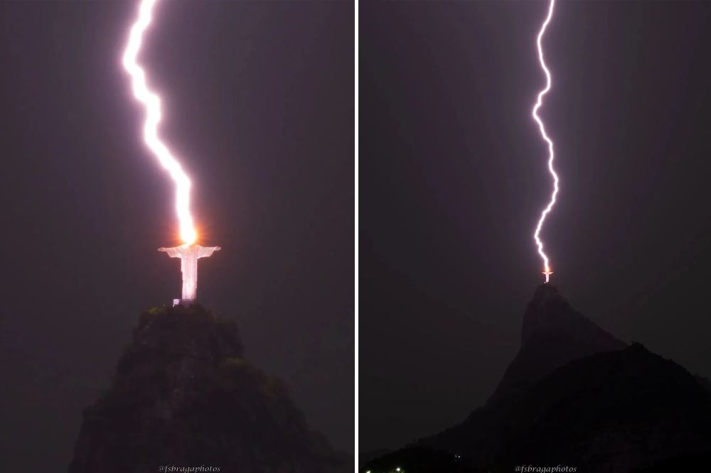 Breathtaking lightning strikes 125ft Christ the Redeemer statue in Brazil 4