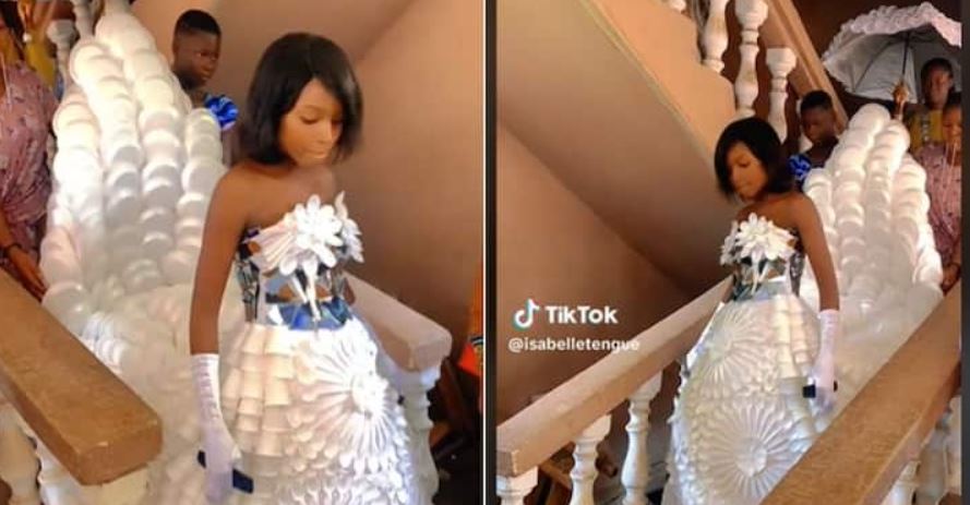 Unconventional wedding dress made of plastic cups and plates brings tiktok users to surprise with its creativity 1