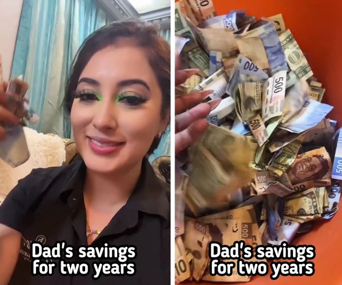 A man saves money for two years and surprises everyone upon breaking his piggy bank 4