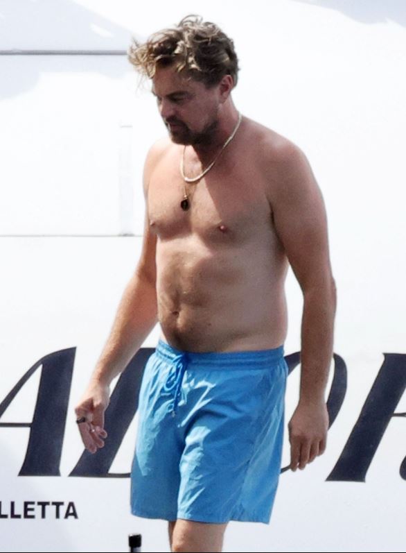 Shirtless Leonardo DiCaprio shows off his toned torso and enjoys his vacation family on superyacht 1