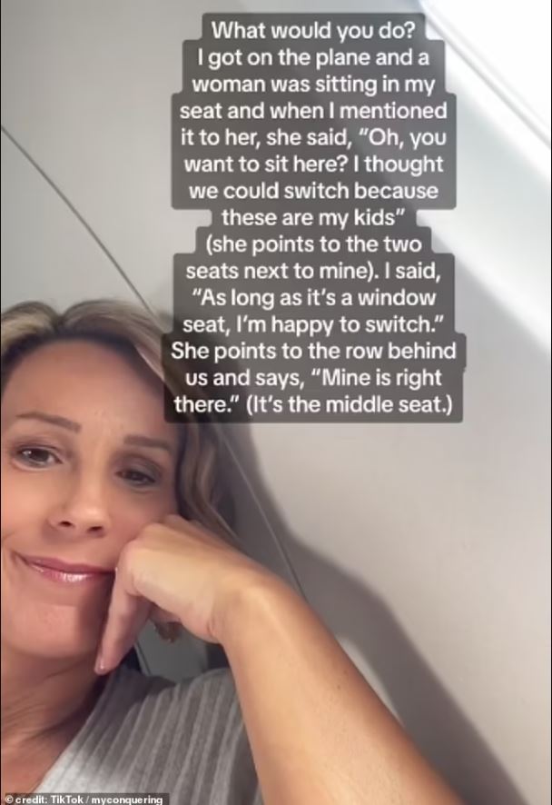 Woman sparks debate by not switching her window seat for mom to be near her two children 1