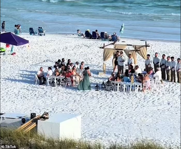 'Oblivious lady' sparks debate as she walked THROUGH a wedding on a public beach 1