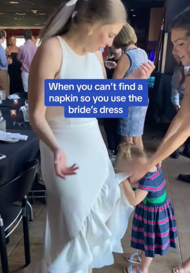 People spark controversy after calling for child-free weddings due to toddler wiping her face on bride’s dress 2