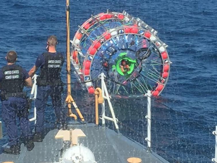 Man arrested by Coast Guard trying to cross Atlantic in a home-made giant hamster wheel 1 Man arrested by Coast Guard trying to cross Atlantic in a home-made giant hamster wheel 1