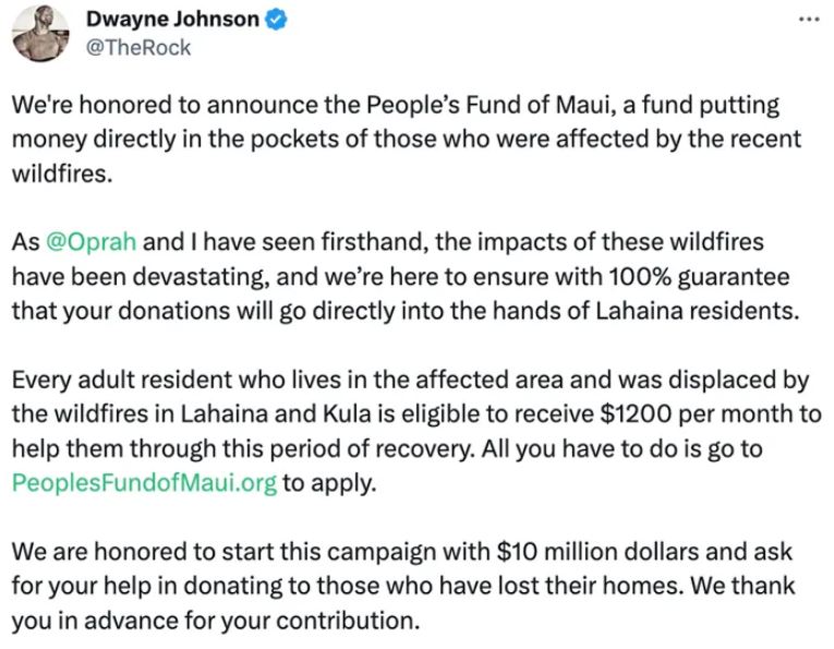 Oprah Winfrey and Dwayne Johnson were slammed for asking fans to donate toward Maui fires 4