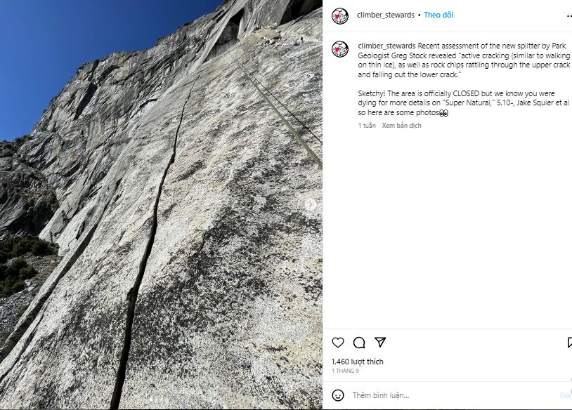 A new crack has appeared in a rock in Yosemite, and it's huge 2