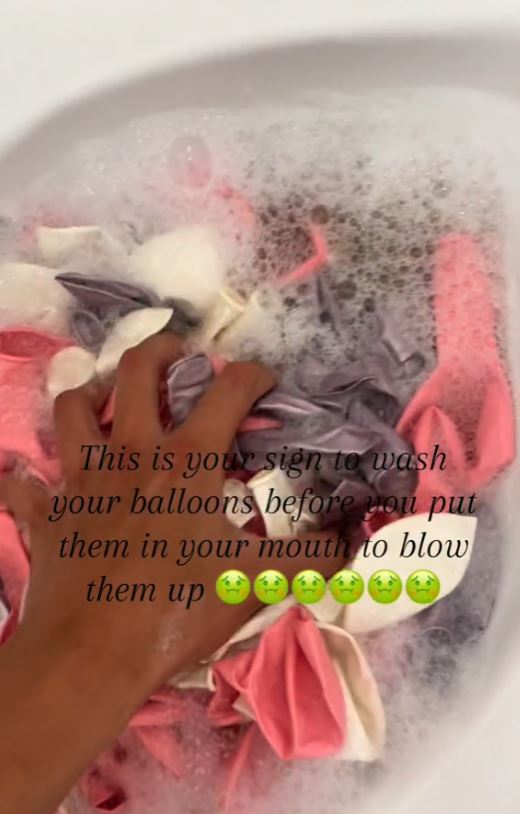 Woman shares video explaining why you should ALWAYS wash balloons before blowing them up 3