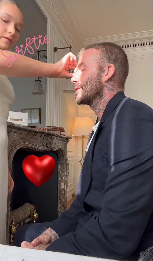 David Beckham slammed for kissing daughter Harper, 12, on the lips as she applies make-up before Victoria's PFW show 2