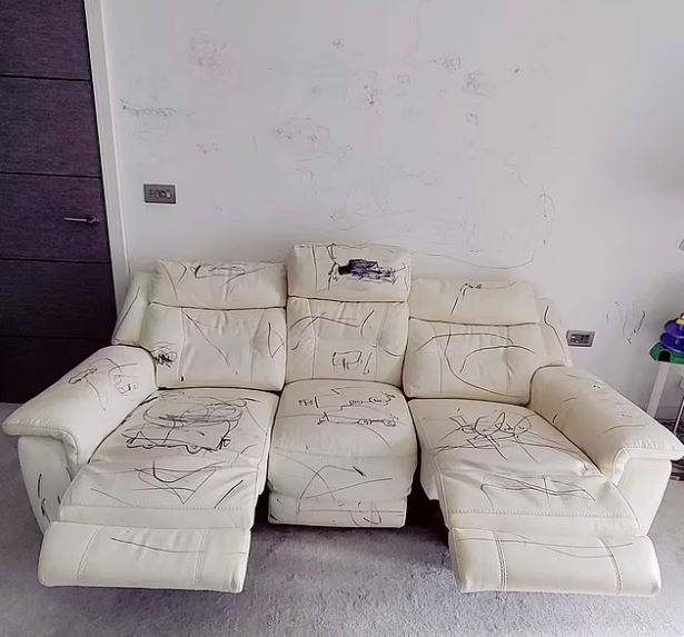 Dad mocked for selling DFS sofa on Facebook for £750 covered in his child's drawings 3