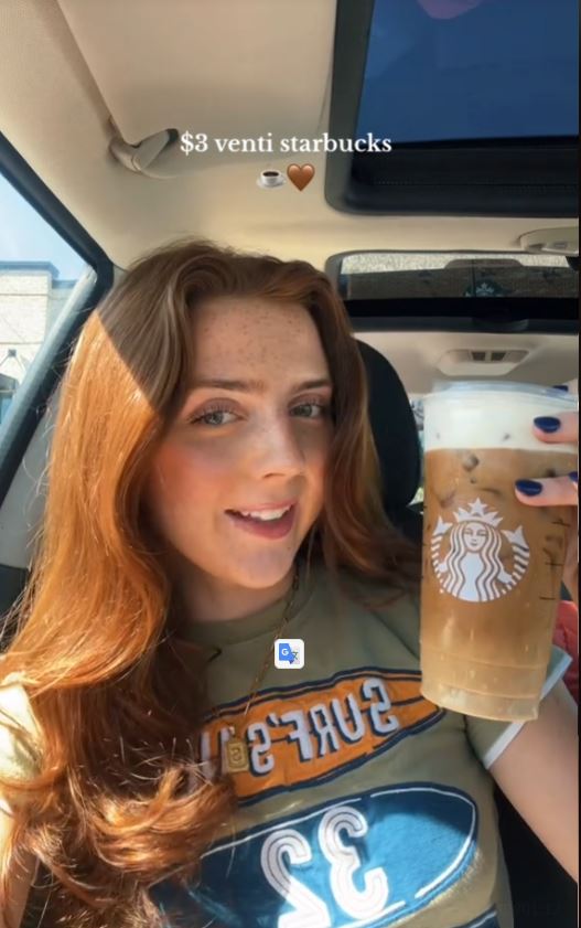 Starbucks customer reveals money-saving tips to buy drinks on demand for cheap - almost half the price. Image Credits: @sophiacelentano48/Tiktok