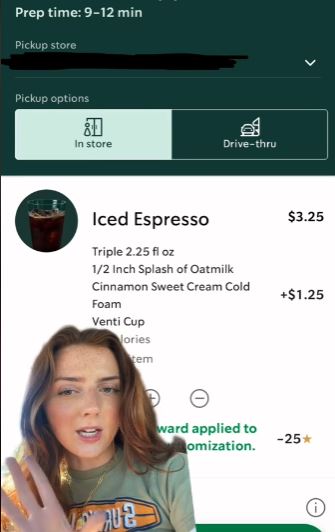 Sophia Celentano, 21, from South Carolina reveals her secret to getting a big Starbucks iced latte for less than $4 on TikTok. Image Credits: @sophiacelentano48/Tiktok