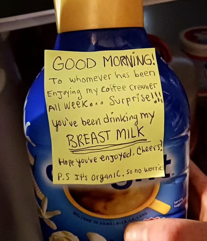 Woman replaced coffee cream with her own breast milk after getting fed up with coworker stealing milk 1