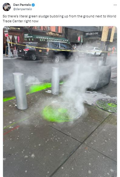 Footage reveals mysterious green sludge spotted bubbling up from underground in New York City 1