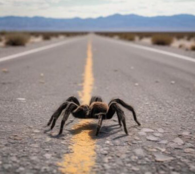 The motorcyclist collides with the driver after they avoid a tarantula that was crossing the road 2 The motorcyclist collides with the driver after they avoid a tarantula that was crossing the road 2