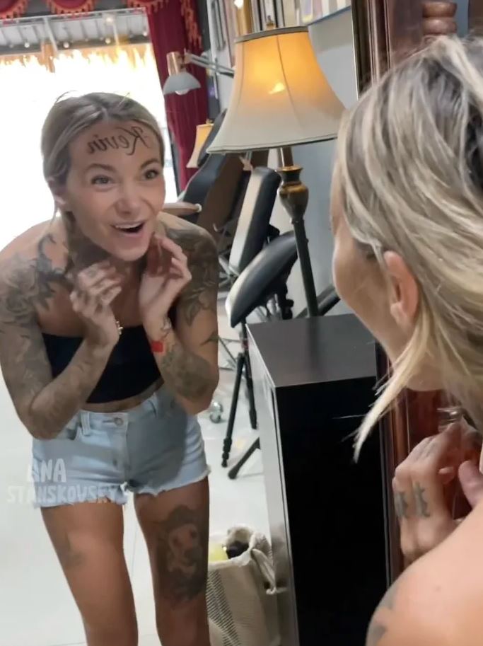 Woman who gets boyfriend’s name TATTOOED across her forehead claims she will regret it 4
