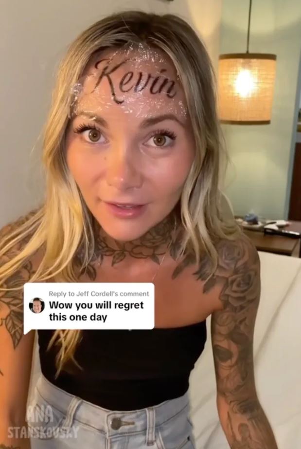 Woman who gets boyfriend’s name TATTOOED across her forehead claims she will regret it 5