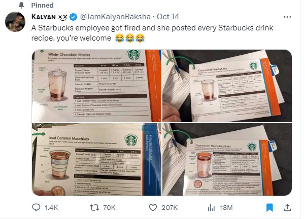 Starbucks employee sparks debate after releasing every drink recipe after getting fired 1