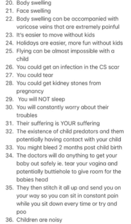 Young model sparks debate after revealing a list 117 reasons not to have kids 5