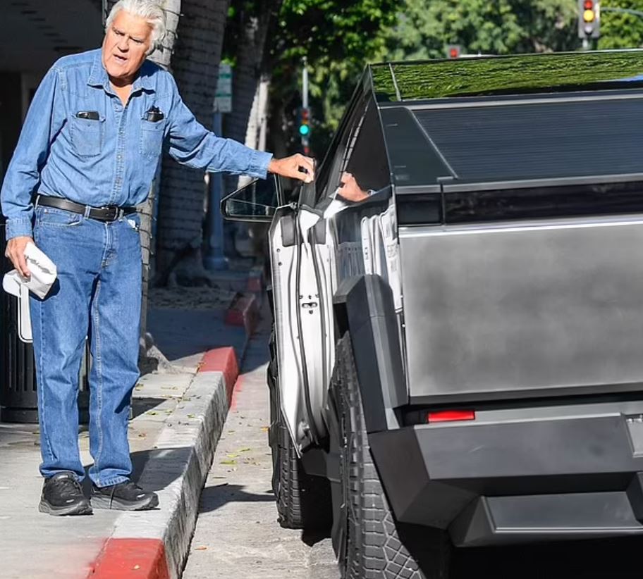 Jay Leno looks tiny as he appears in LA in his MASSIVE Tesla Cybertruck after car fire accident 1