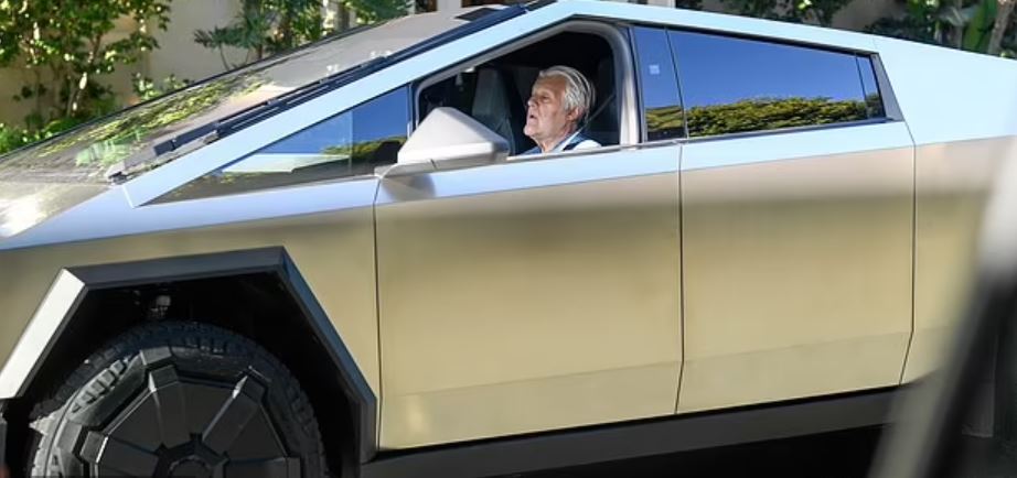 Jay Leno looks tiny as he appears in LA in his MASSIVE Tesla Cybertruck after car fire accident 3