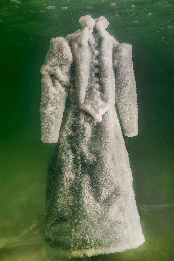 Artist leaves dress submerged in the Dead Sea for 2 months and it turns into glittering salt crystal masterpiece 2