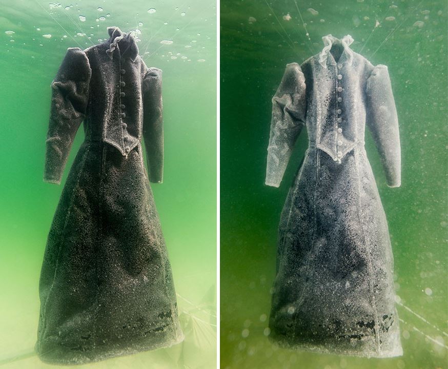 Artist leaves dress submerged in the Dead Sea for 2 months and it turns into glittering salt crystal masterpiece 4