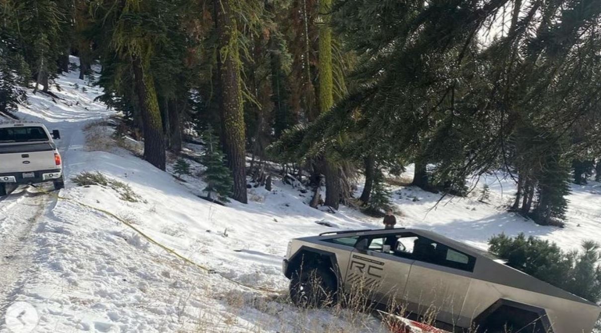 Tesla is getting trolled after Cybertruck pulled to safety after getting stuck on a snowy embankment 2