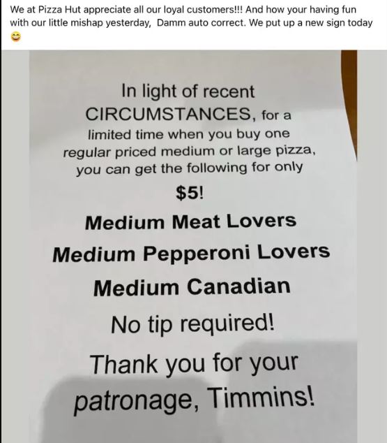 Awkward sign blunder at Pizza Hut restaurant leaves customers in stitches 2