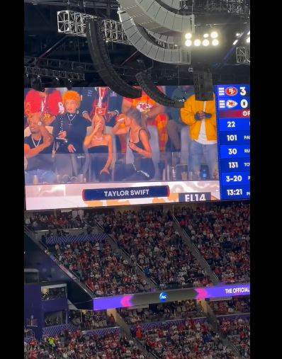 Crowd goes wild after spotting Taylor Swift chugging beer on jumbotron live at Super Bowl 2